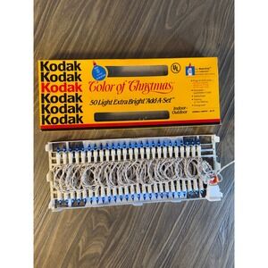 Vintage 1991 Kodak Christmas Lights 50ct Blue White Wire 24ft Add-A-Set Open Box
